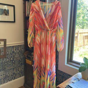 Sheer orange multicolored maxi dress